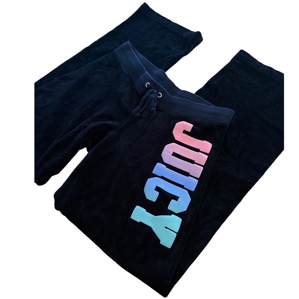 Y2K 2000s style Vintage Juicy Couture Black Velour Ombre Logo Track Pants